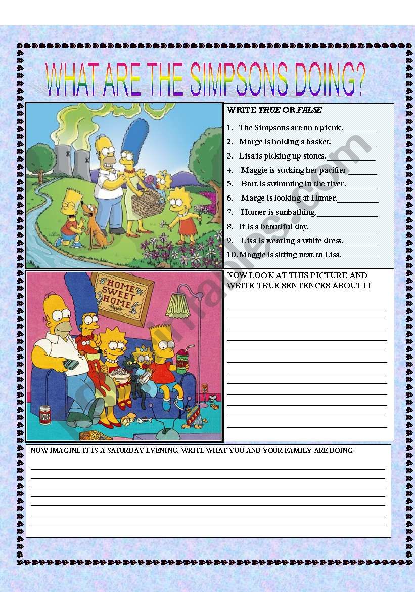 WHAT ARE THE SIMPSONS DOING? worksheet