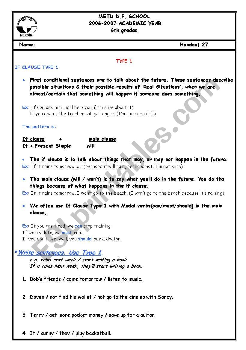 Conditionals worksheet