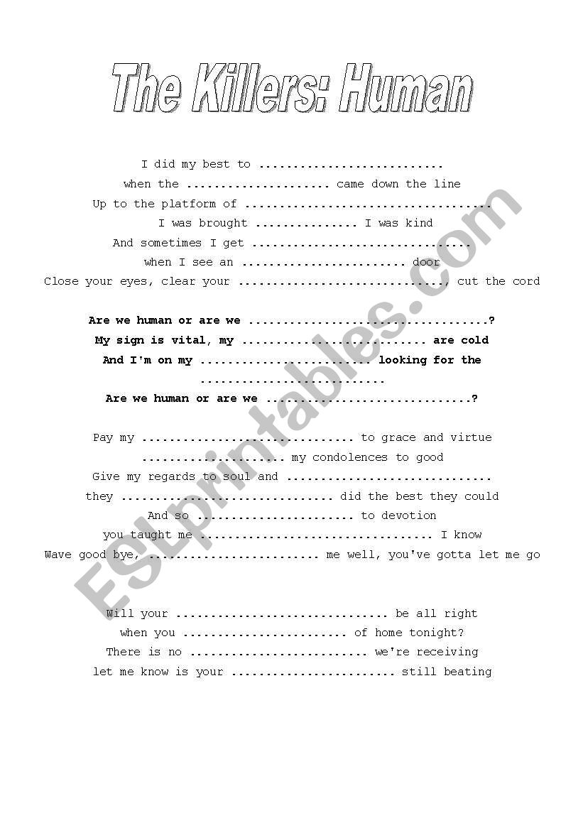 Song Human by The Killers worksheet