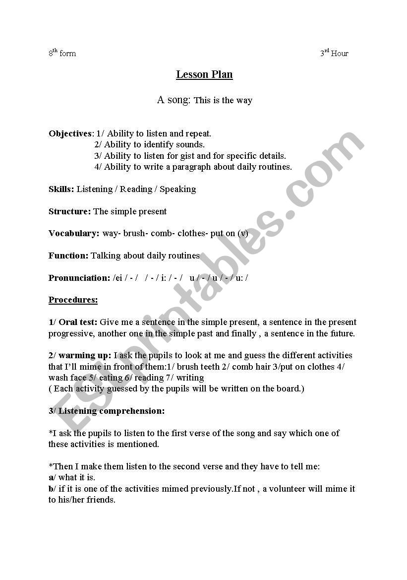 lesson plan : a song: This is the way