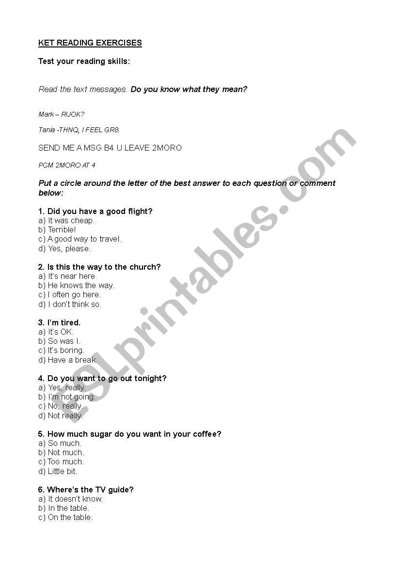 reading exercises worksheet