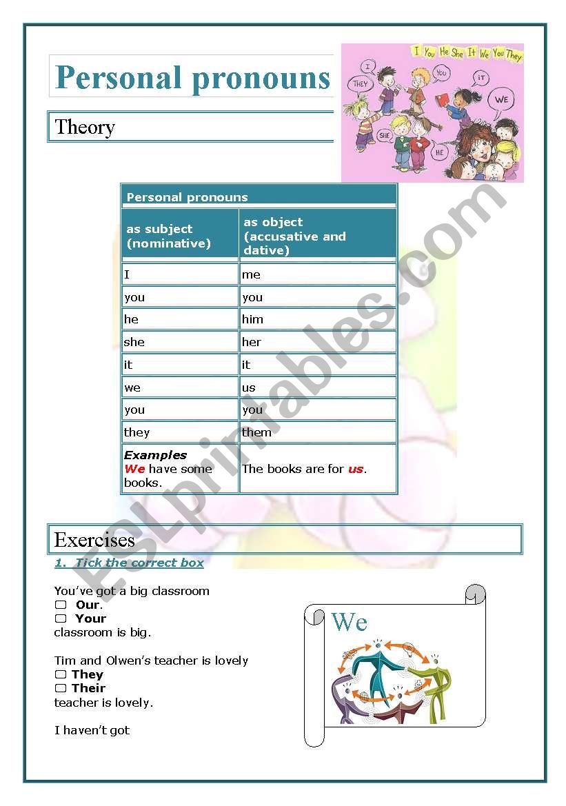 Personal pronouns (4 pages theory and exercises)