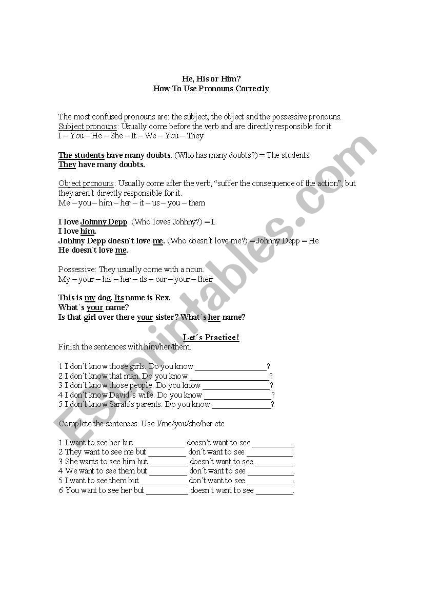 OBJECT PRONOUN worksheet