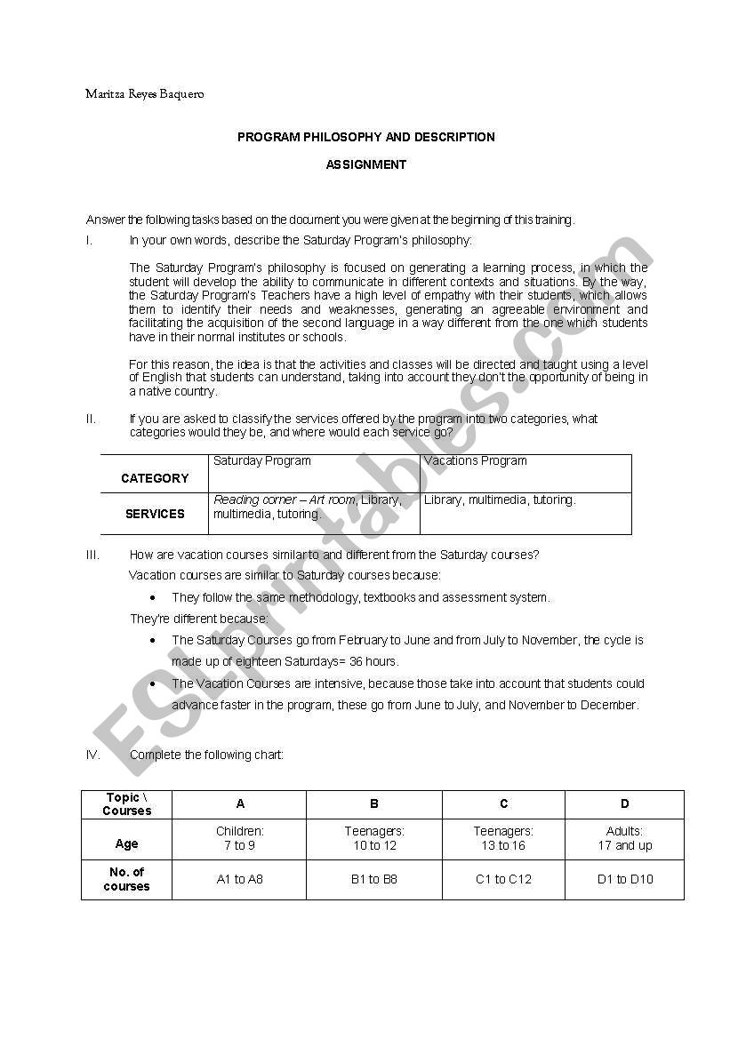 summary worksheet