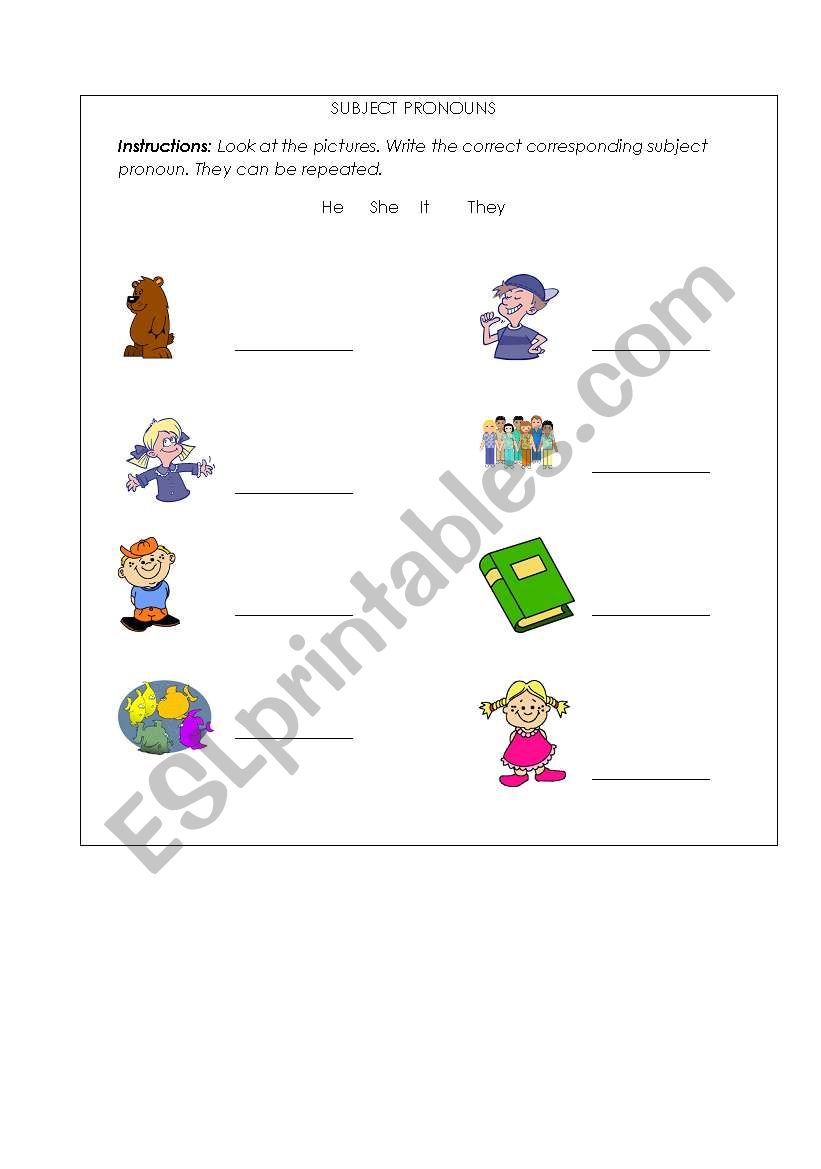 Subject Pronouns worksheet