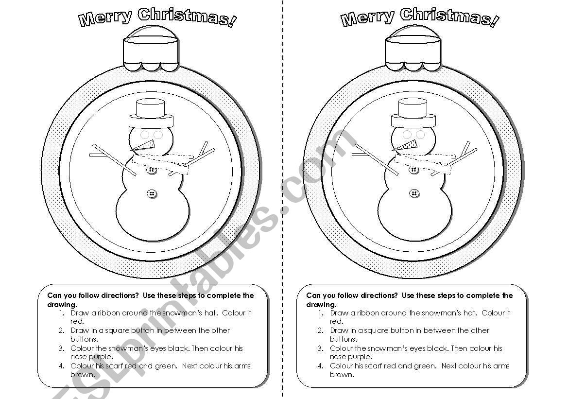 Christmas Snowman Activity for Following Instructions