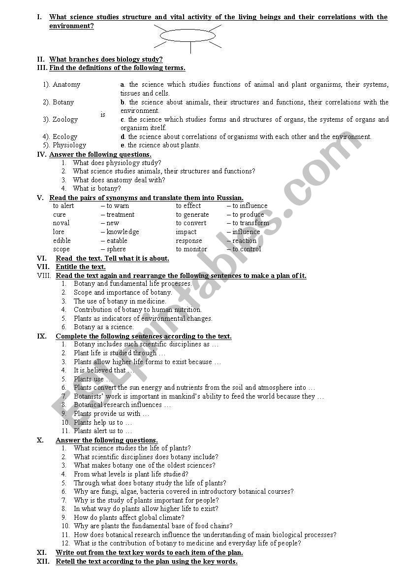 Botany worksheet