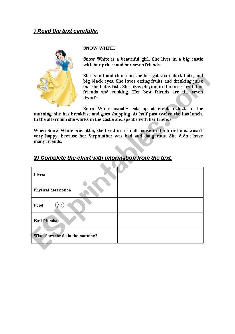 snow white worksheet