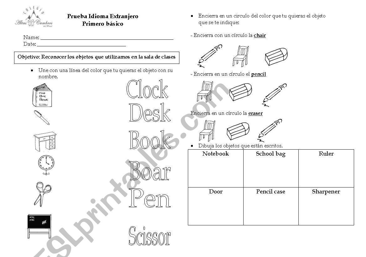 Classroom test  worksheet