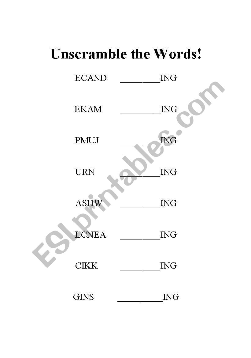 Unscramble the verbs worksheet