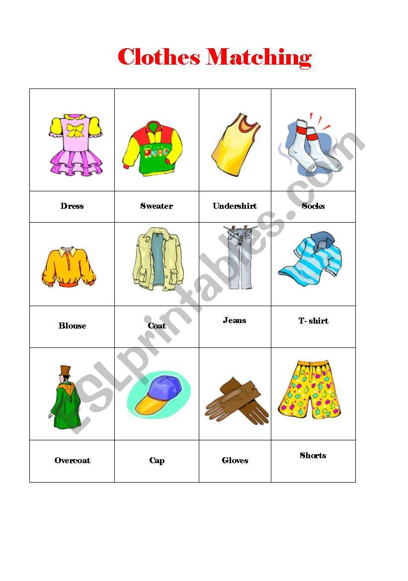 CLOTHES FLASHCARDS - Matching - ESL worksheet by nguyenngocanh