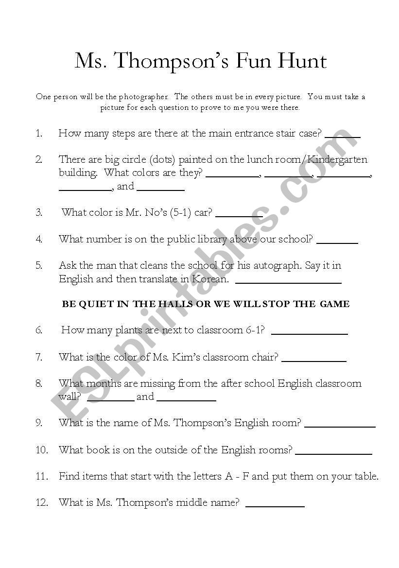 Scavenger Hunt  worksheet