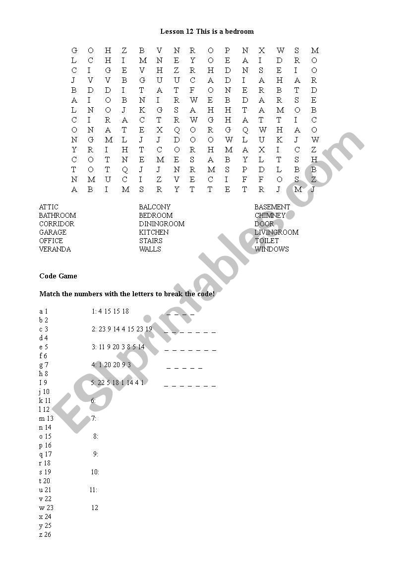 Crossword on the rooms of a house