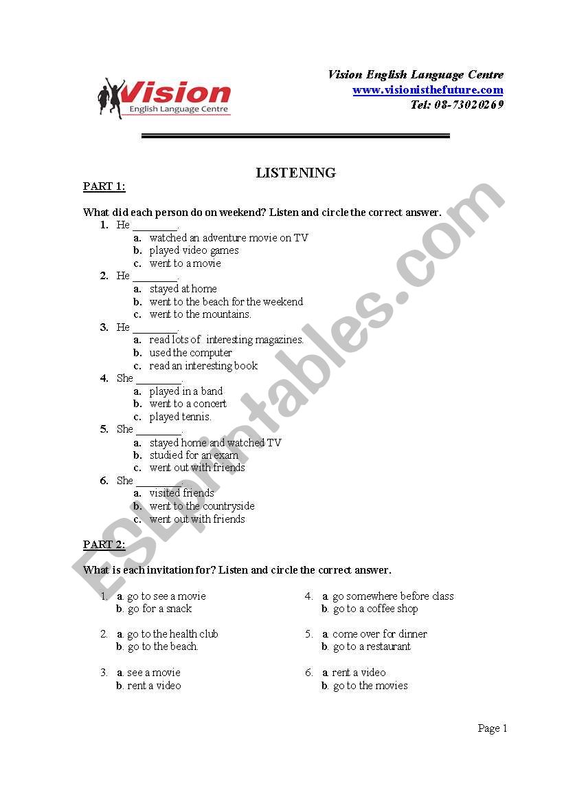 Oral question for smart kids worksheet