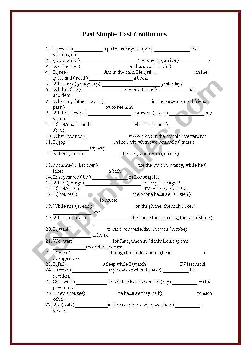 Past Simple/Past Progressive worksheet