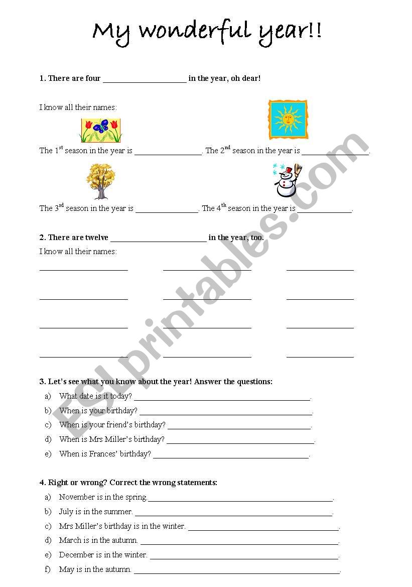 DAYS, MONTHS and SEASONS worksheet