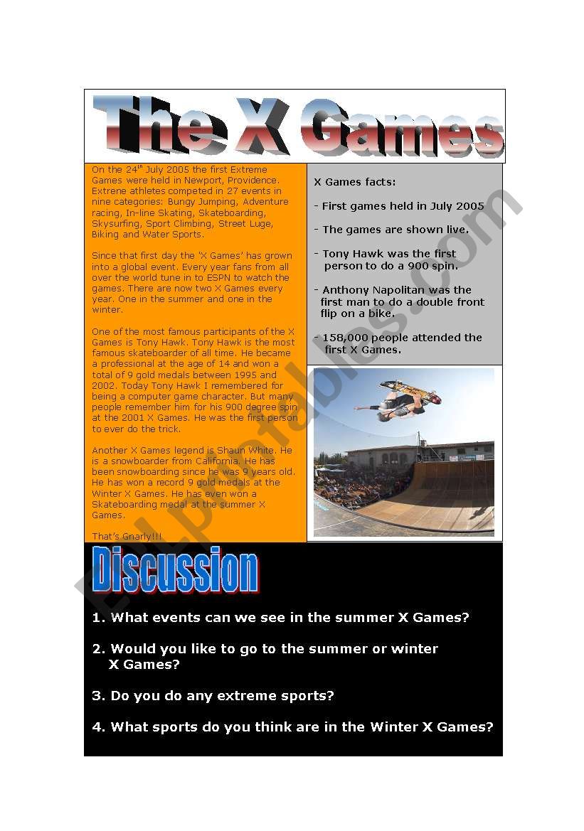 The X Games worksheet