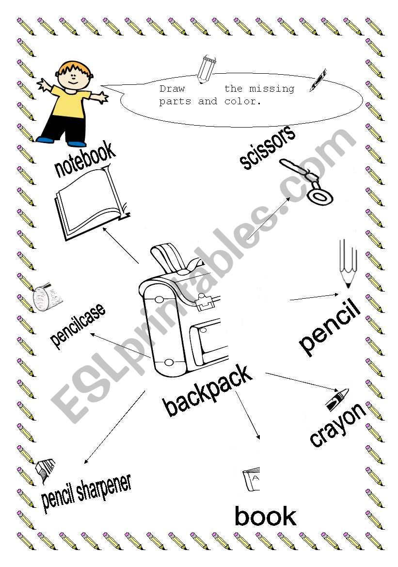 school objects  worksheet