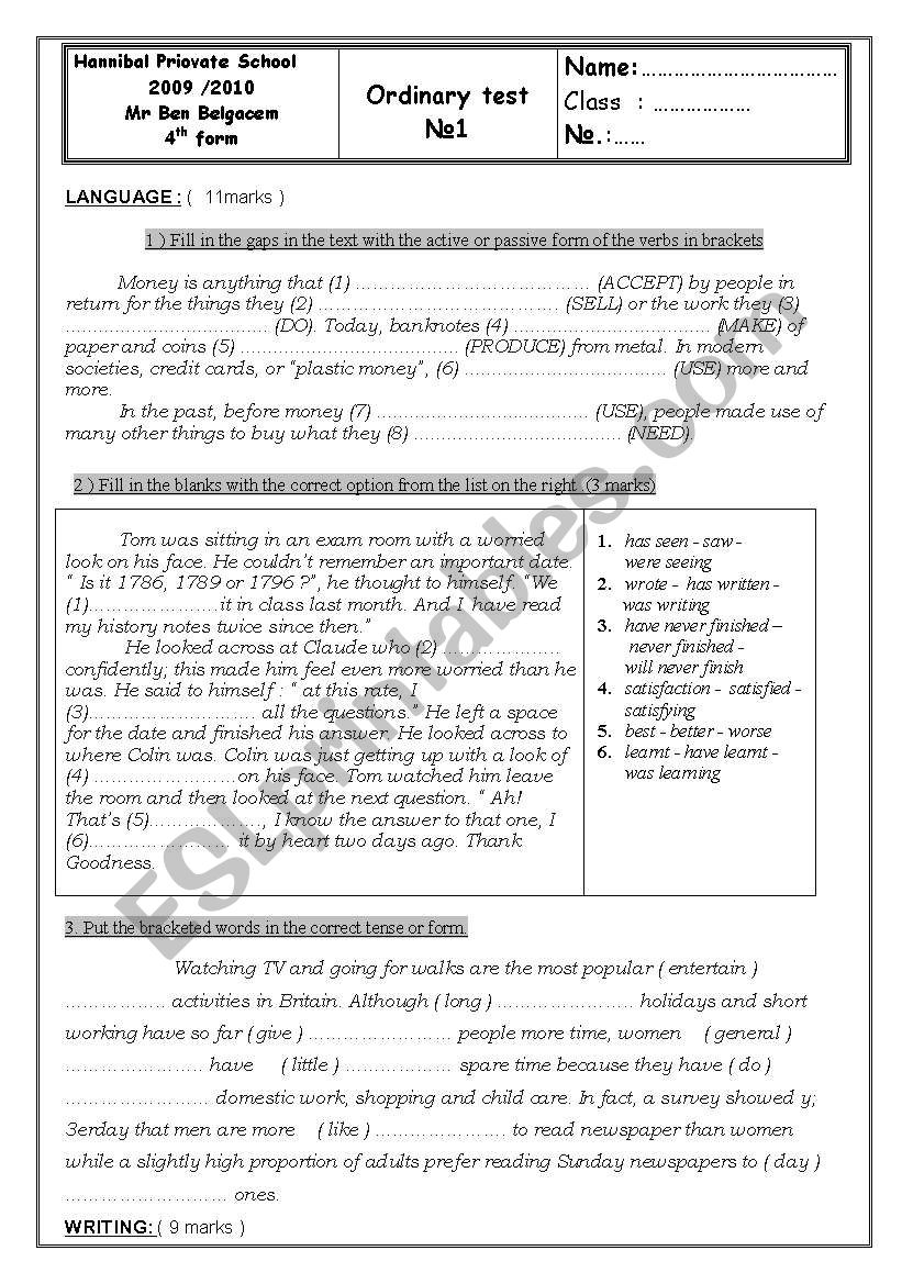 useful Grammar tasks  worksheet