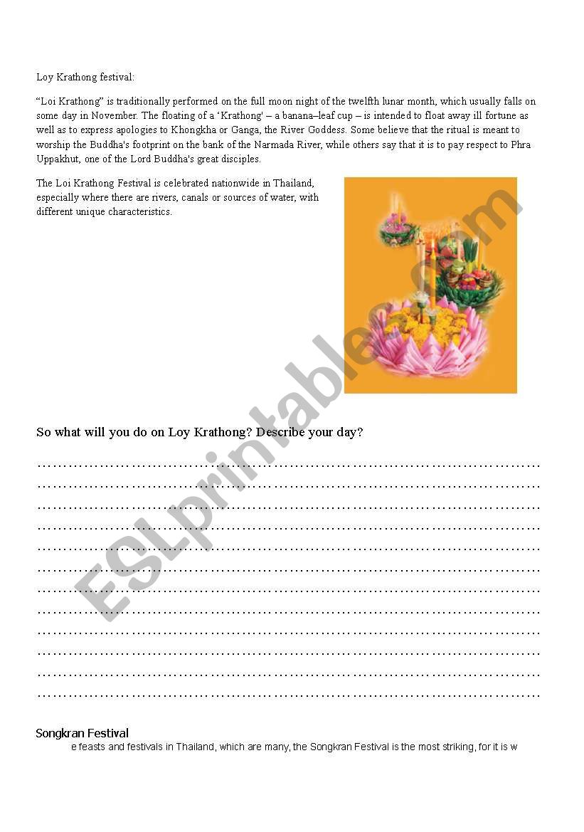 Festivals worksheet