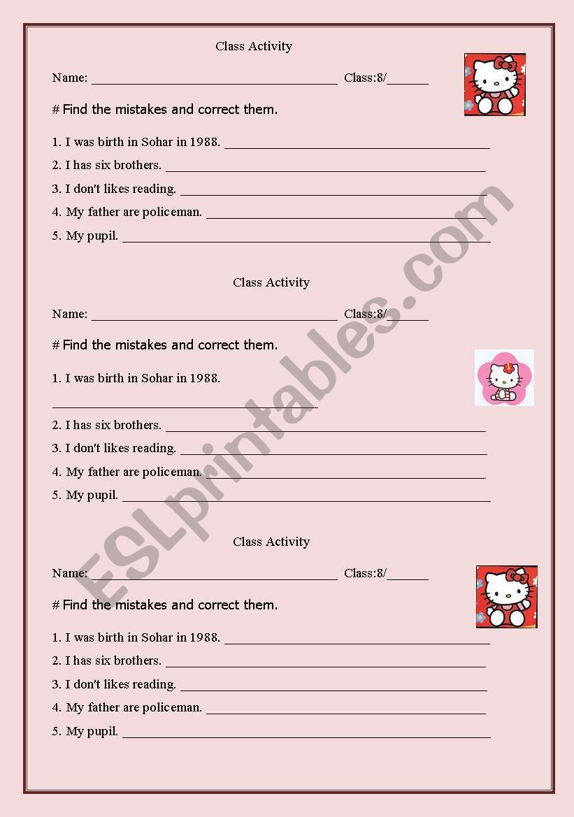 class activity worksheet