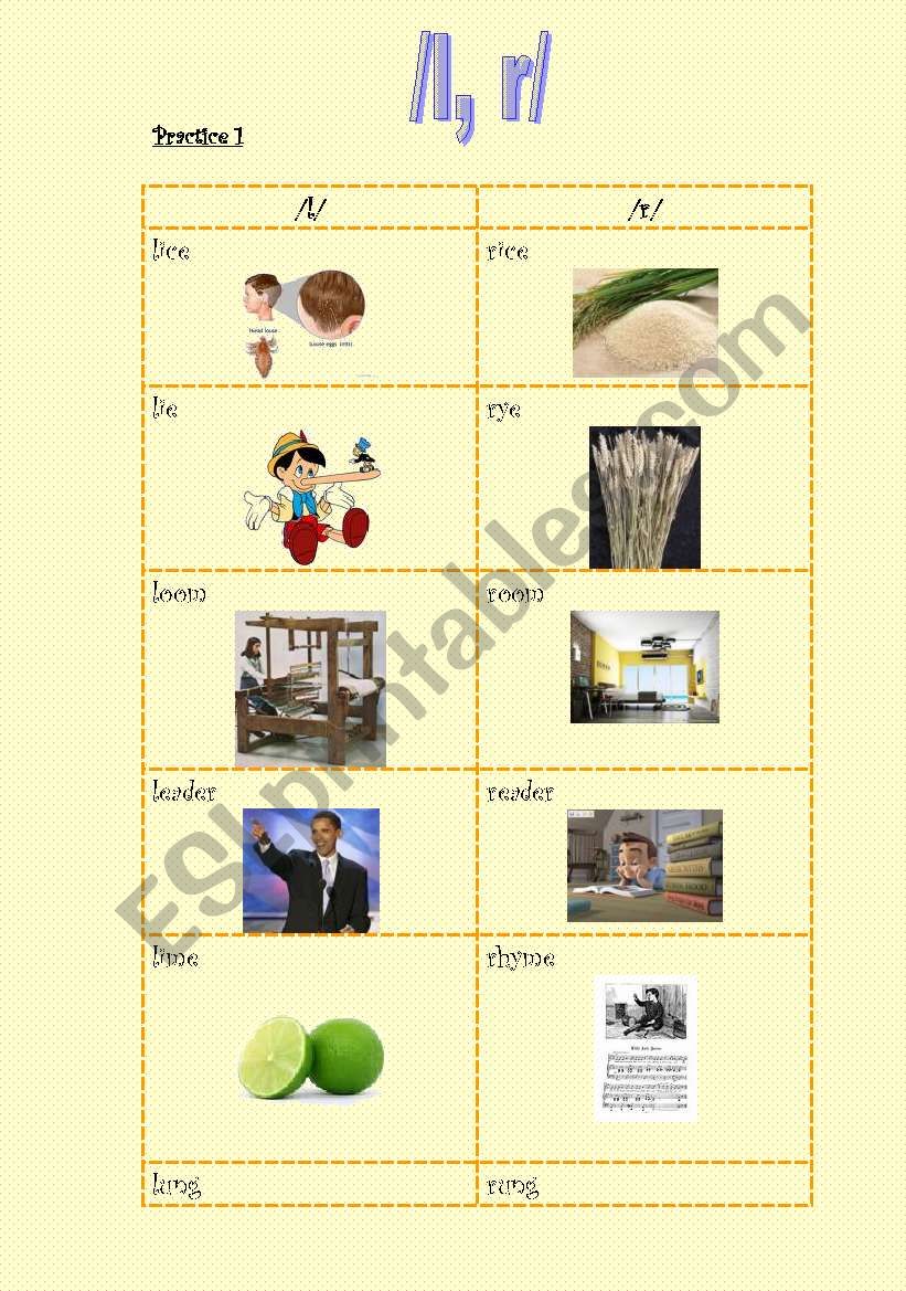 pronunciation: r and l worksheet