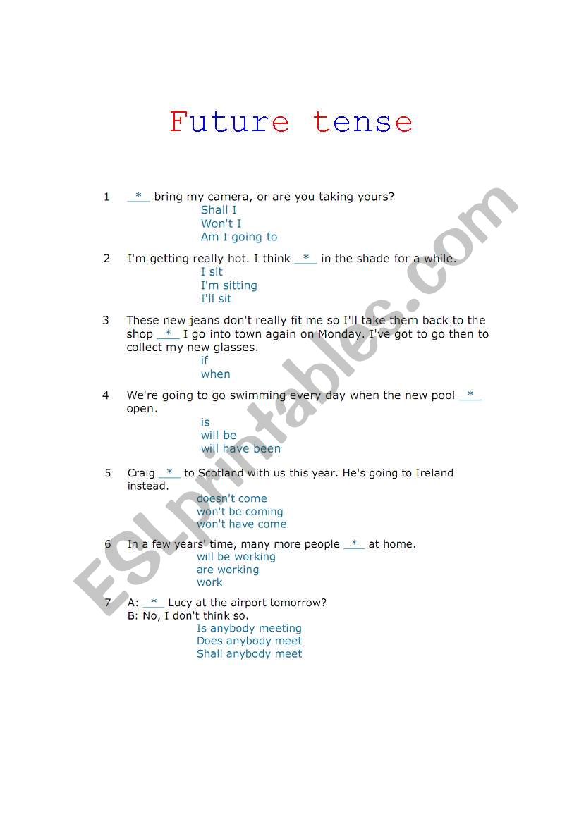 Future Tense worksheet