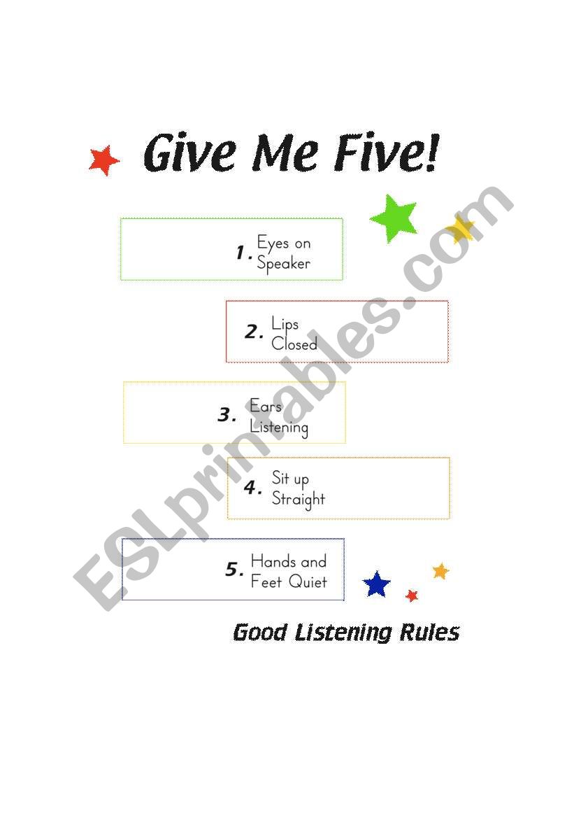 Give me five! worksheet