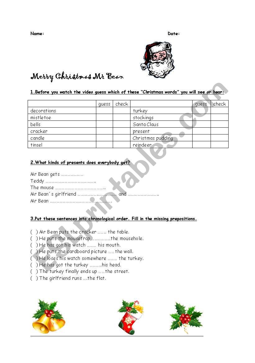 X-mas with Mr Bean 1 worksheet