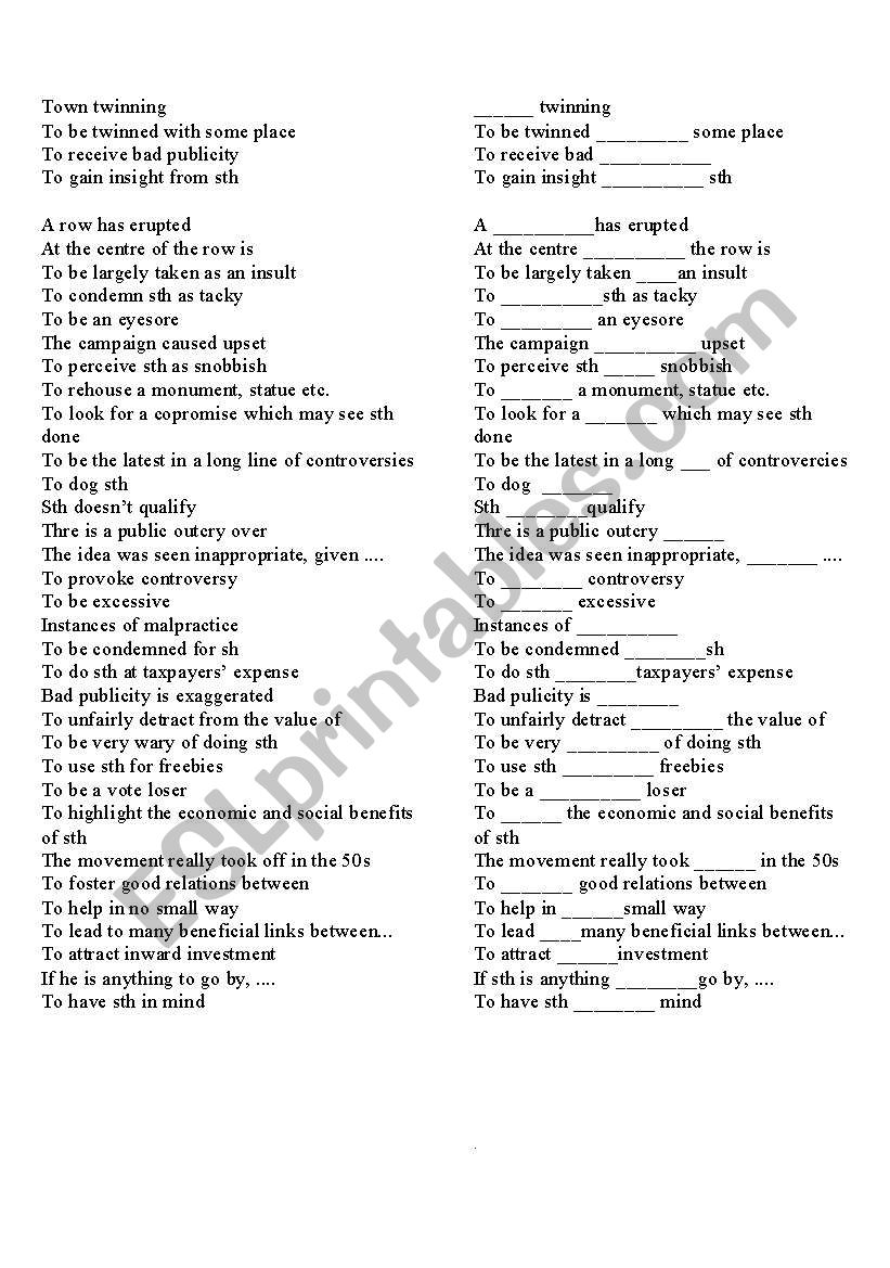 Town twinning phrases  worksheet