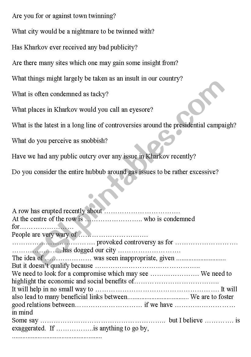 town twinning 2 worksheet