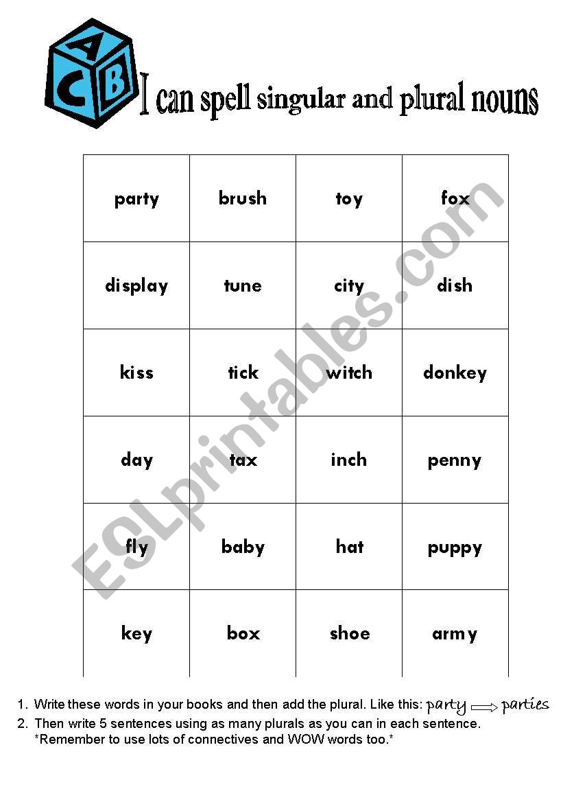 Singular plural worksheet