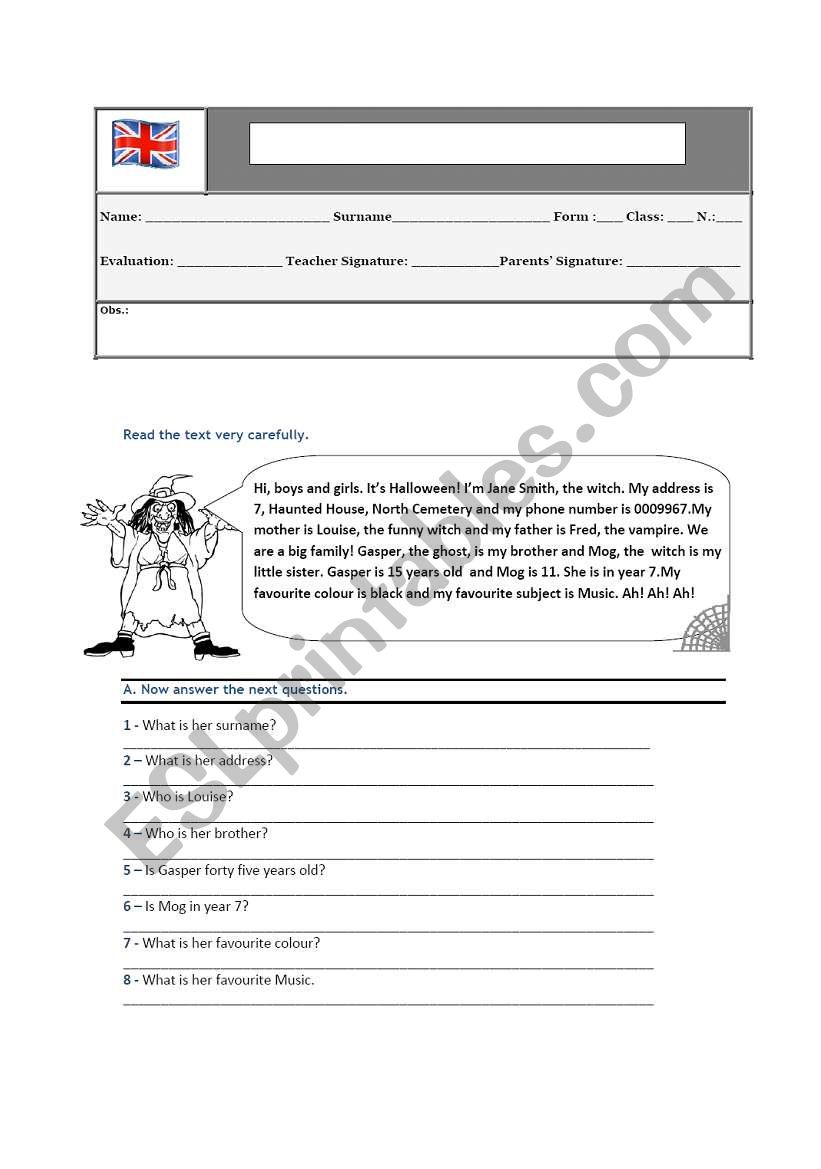 Halloween test worksheet