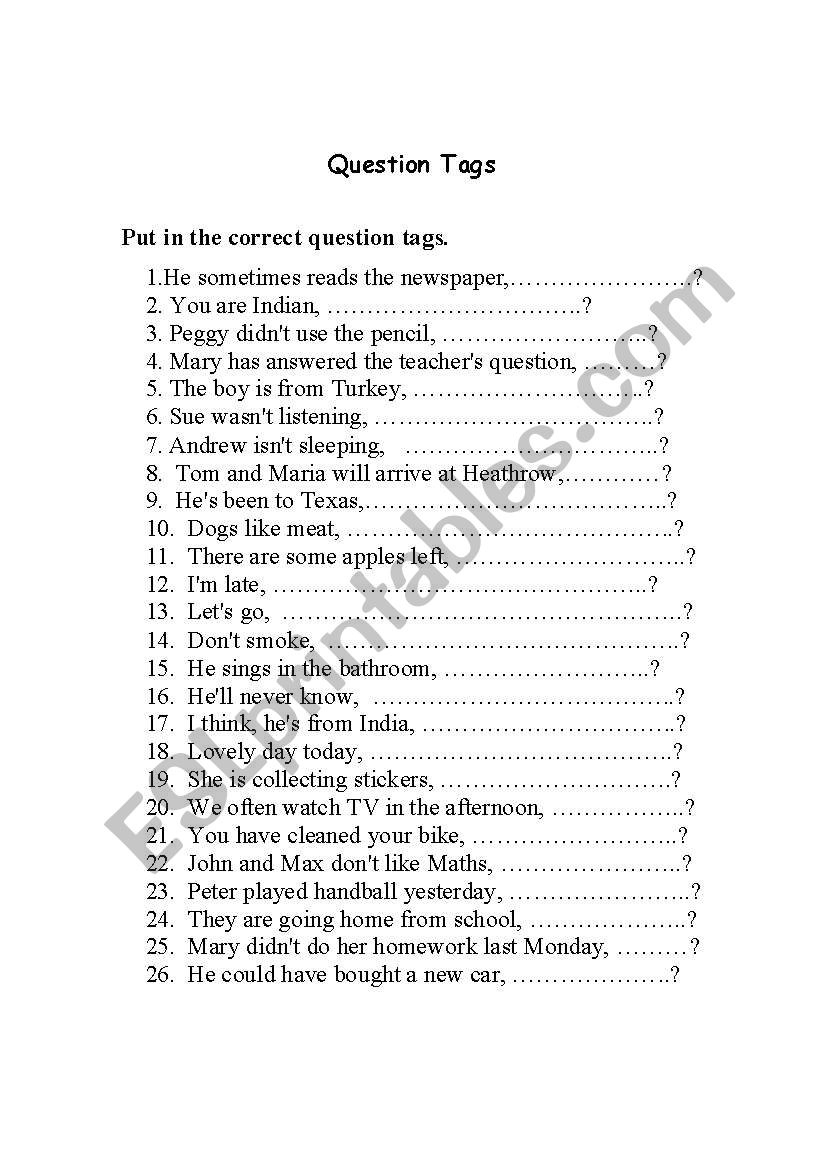 question tags worksheet