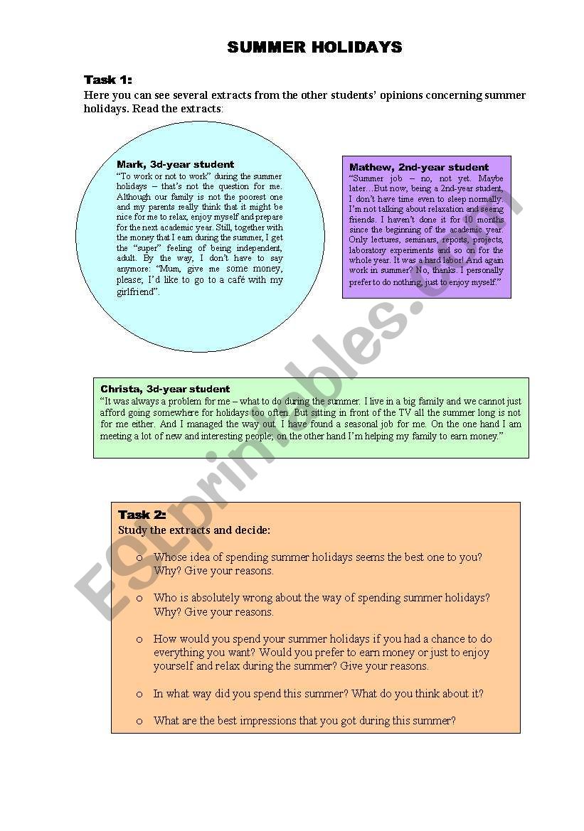 Summer Holidays worksheet