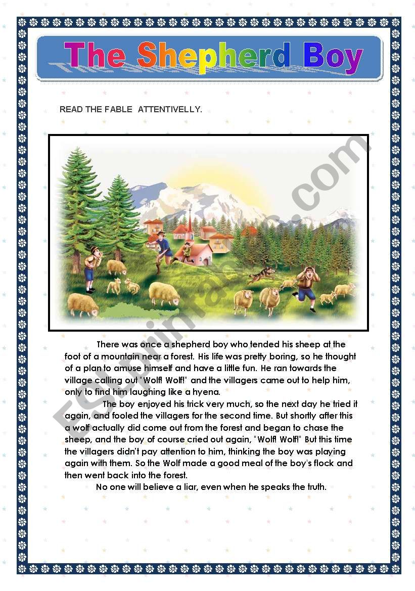 THE SHEPHERD BOY worksheet