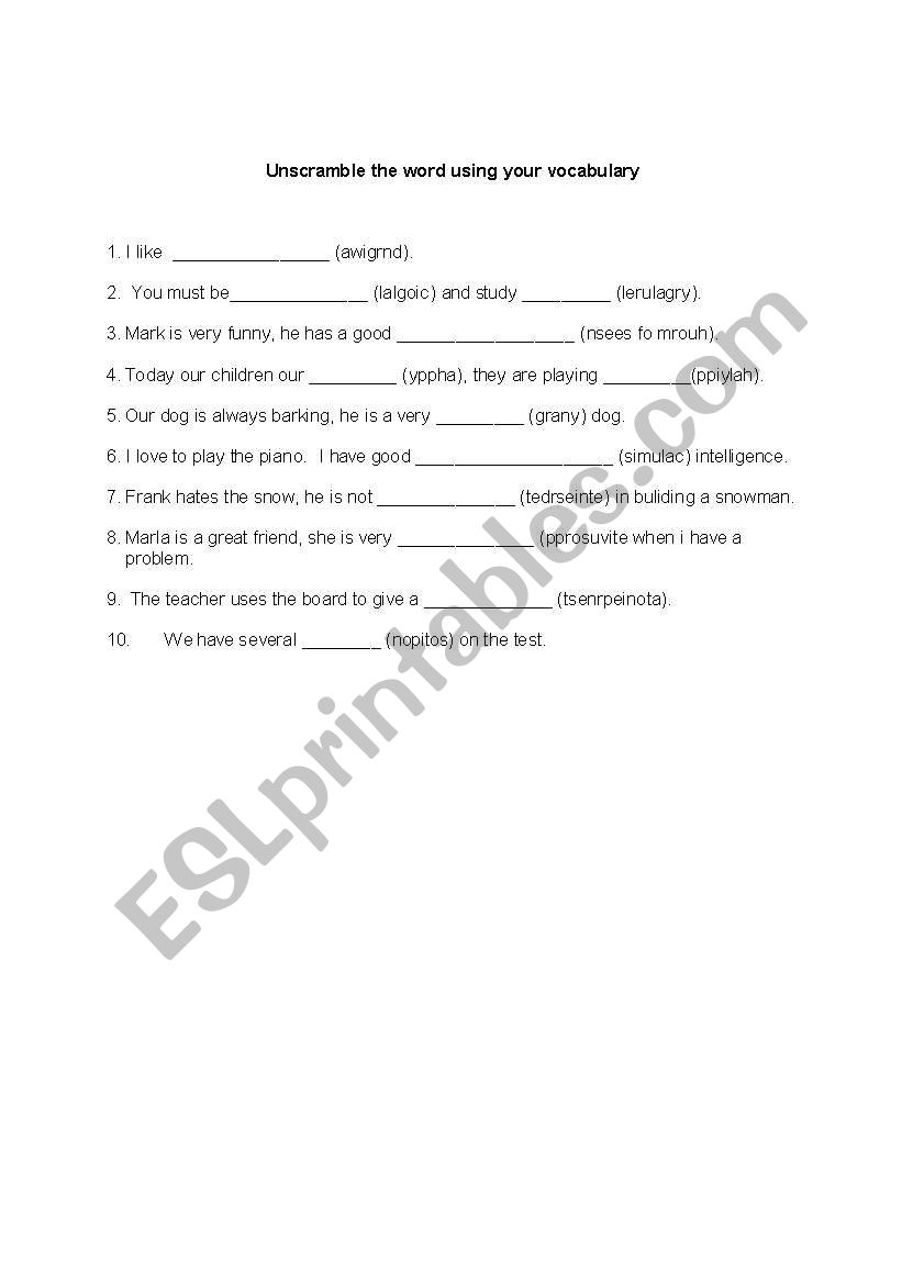 vocabulary unscramble worksheet