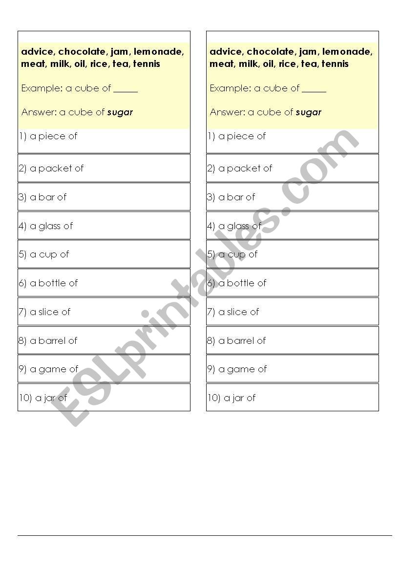 countable and noncountable worksheet