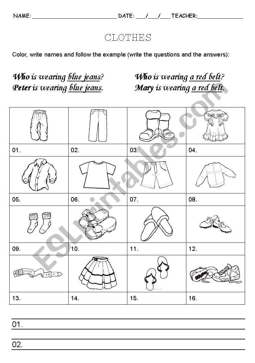 Clothes worksheet