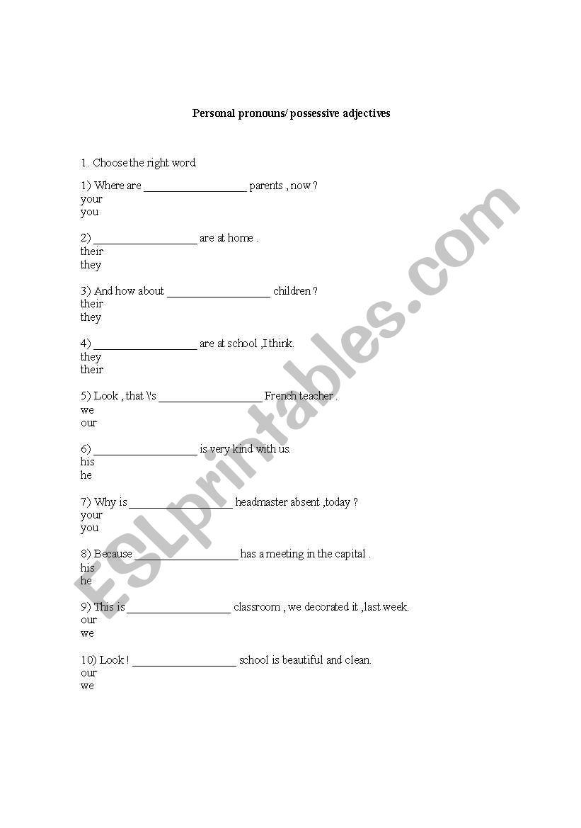 Possessive adjectives worksheet
