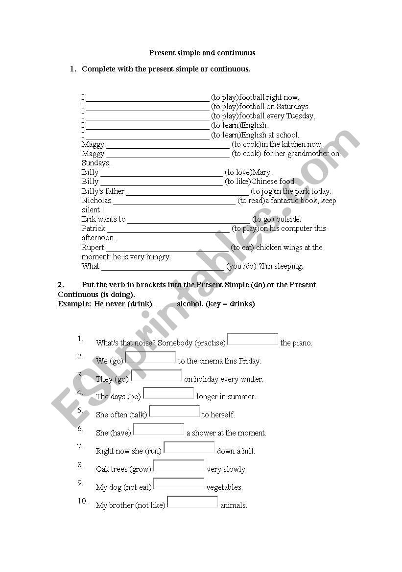 Present Simple and Continuous worksheet