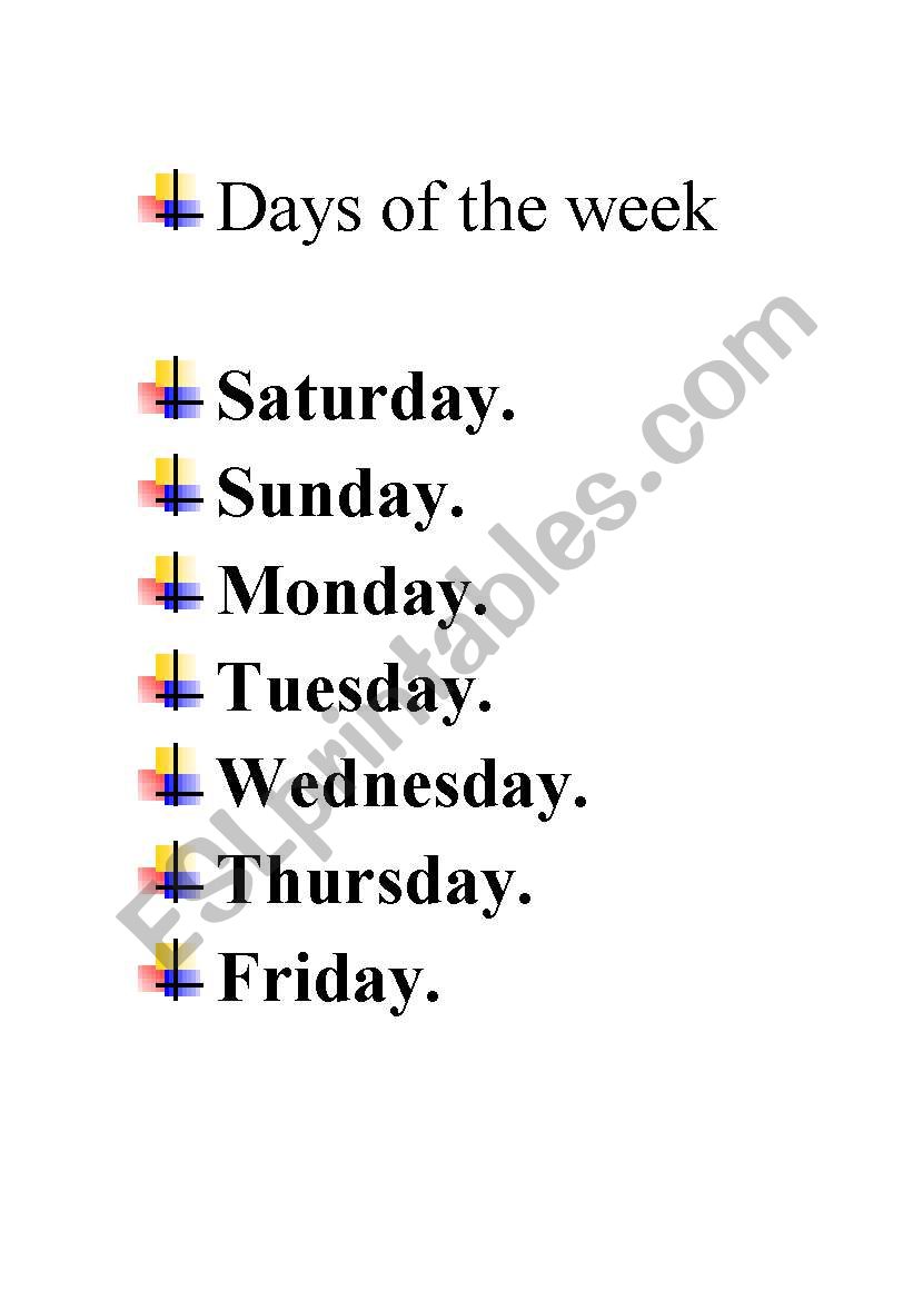 Days of the week worksheet