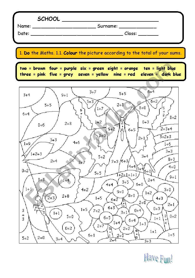 Maths - sums, colours and cardinal numbers