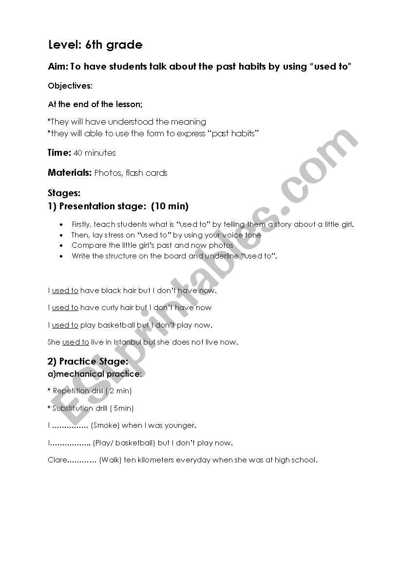 used to ( past habits) lesson plan