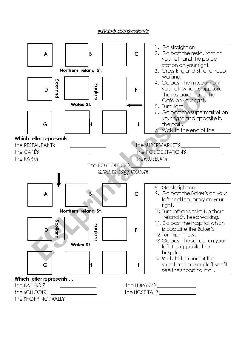 giving directions worksheet