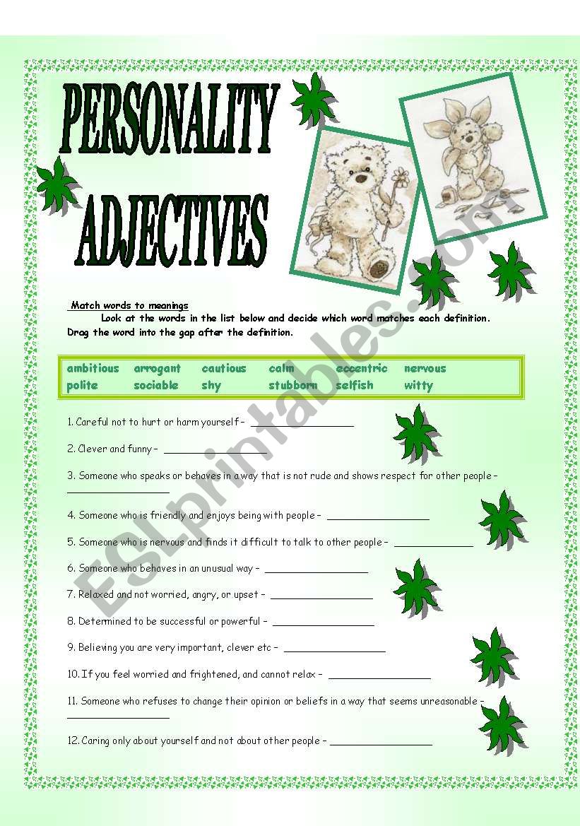 Personality adjectives worksheet