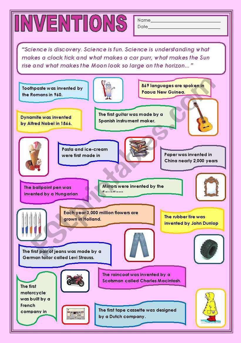 inventions worksheet