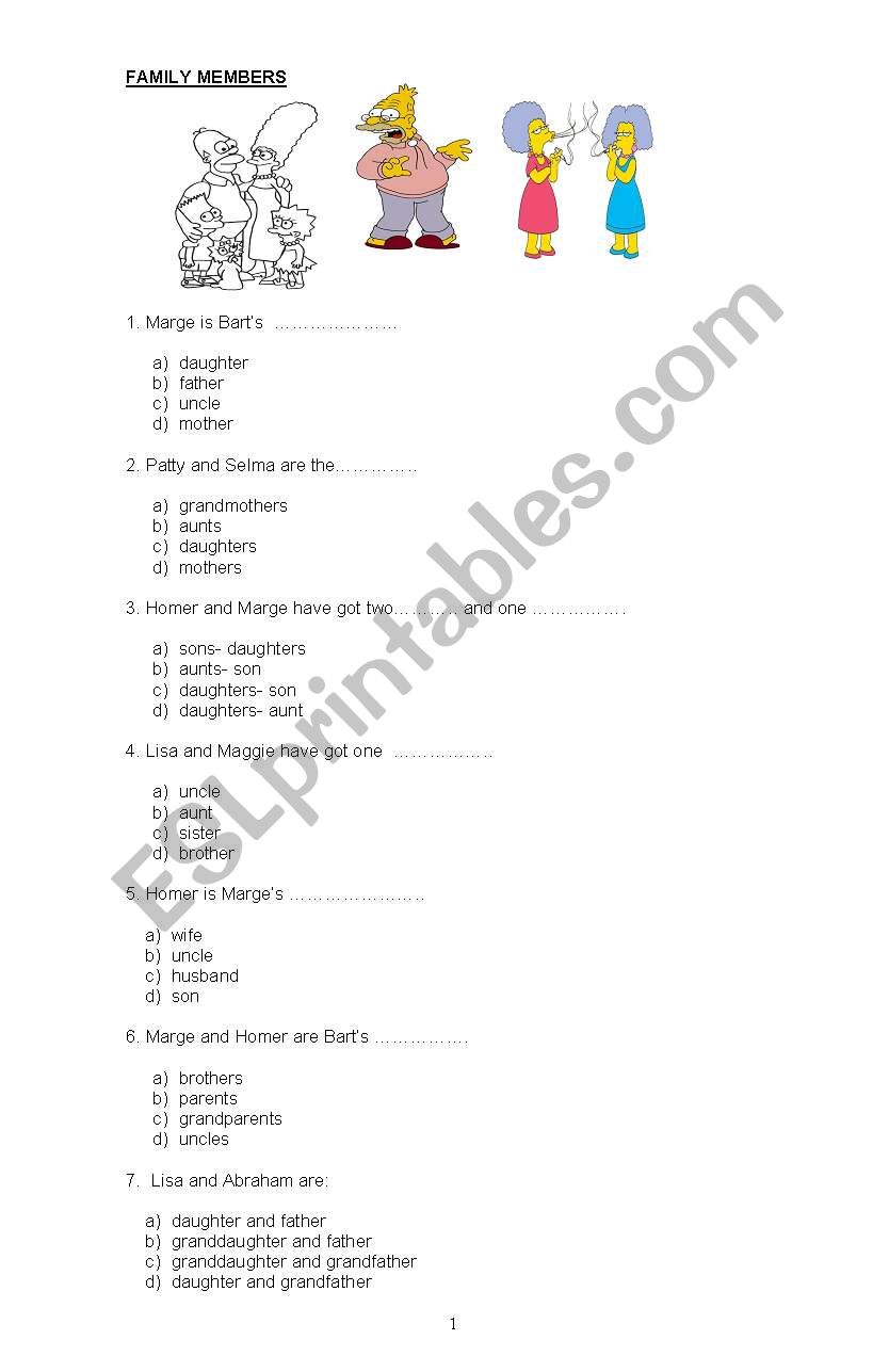 Family Members worksheet