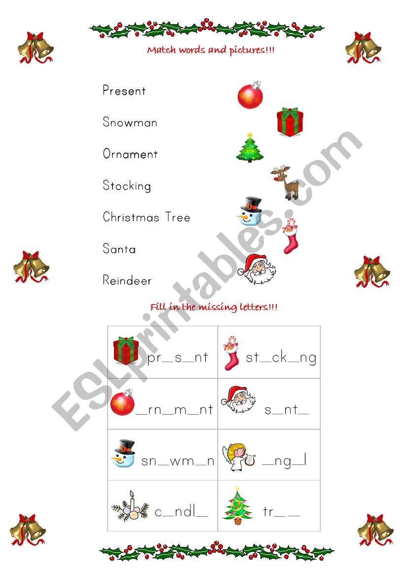 Christmas basic vocabulary worksheet