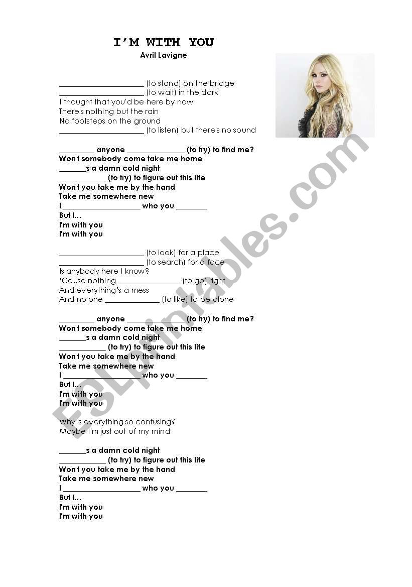 Im with you - Avril Lavigne worksheet